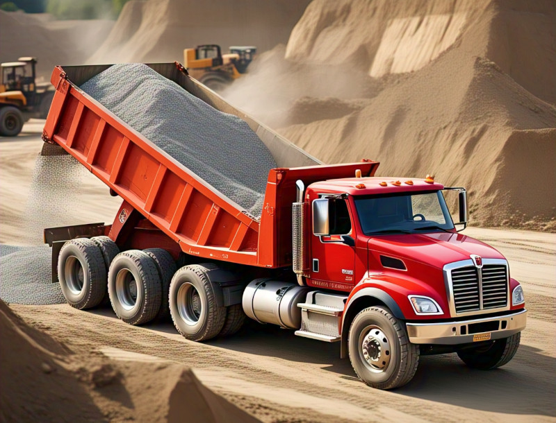 Camión Bi Vuelco transportando materiales secos en un entorno logístico