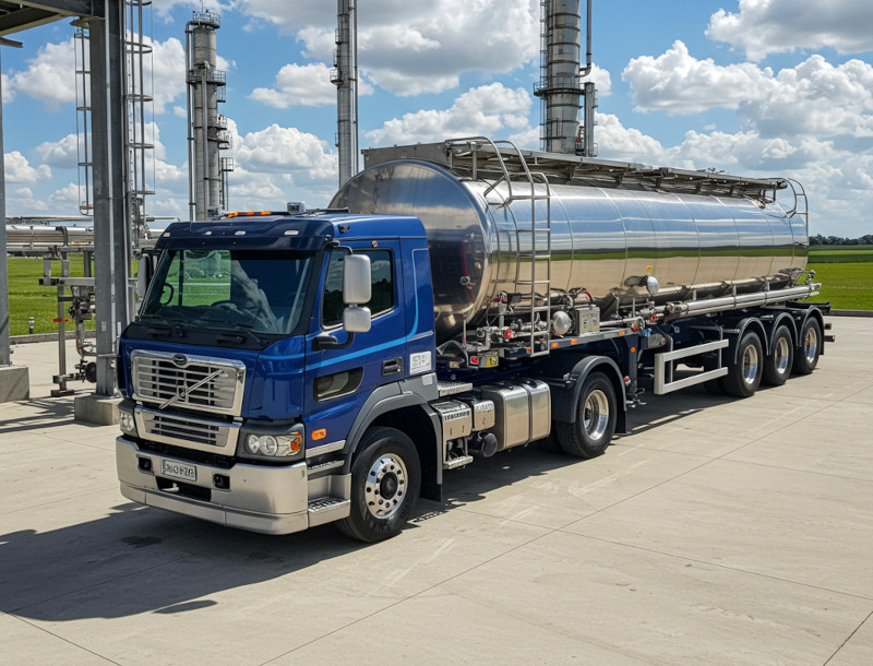 Cisterna industrial escalable cargando salmuera de litio con seguridad