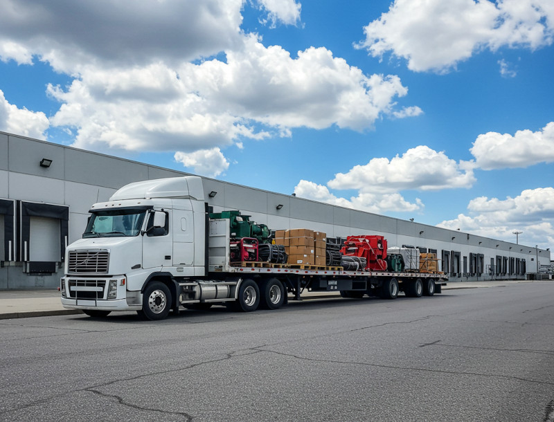 Sider de 15.5 metros transportando carga palletizada con laterales abiertos